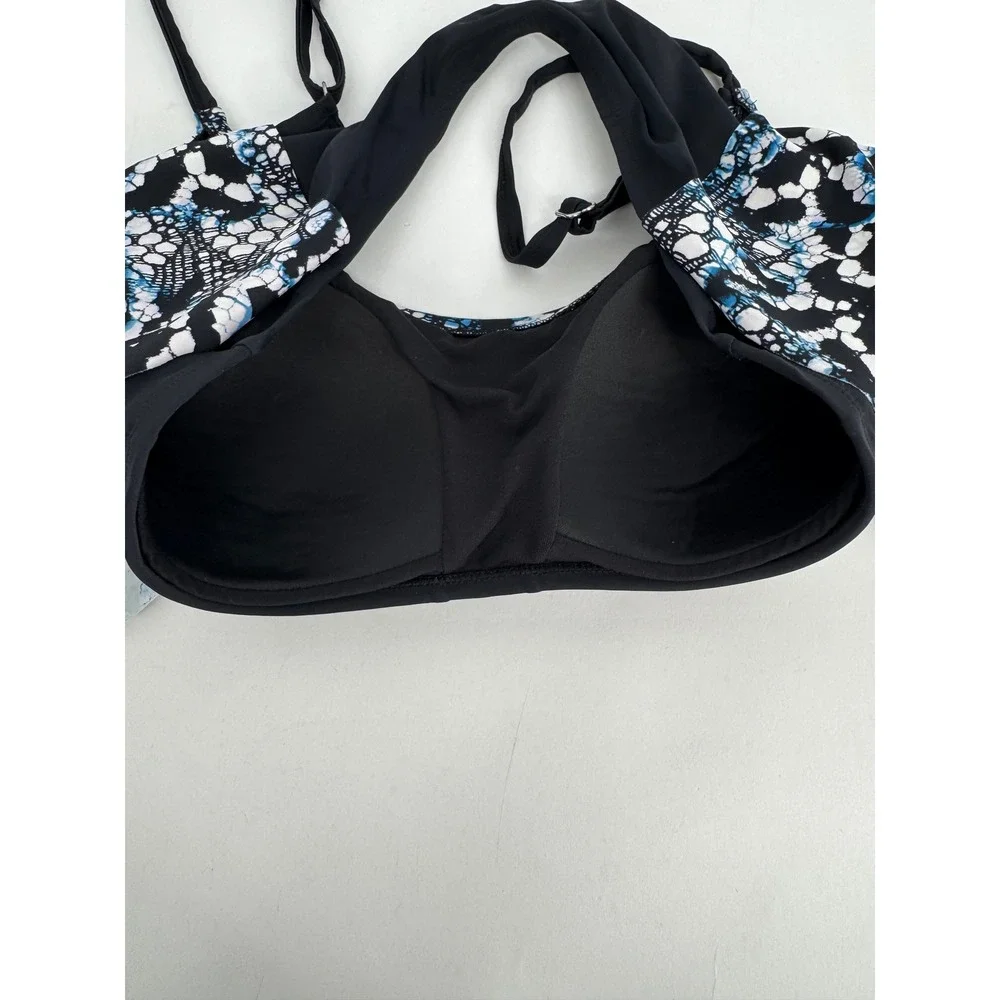 Swimsuits For All Blue Black Reptile Print Ruffle Tiered Bikini Top Sz 22W